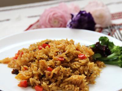 рецепт Солёный рис с овощами и сухофруктами