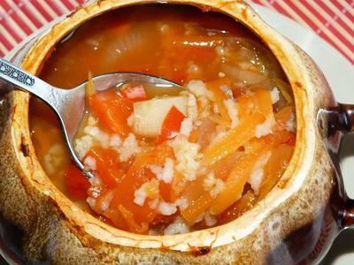 рецепт Суп из овощей с рисом в горшочке (в аэрогриле)