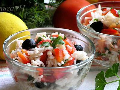 рецепт Теплый салат с рисом по-средиземноморски